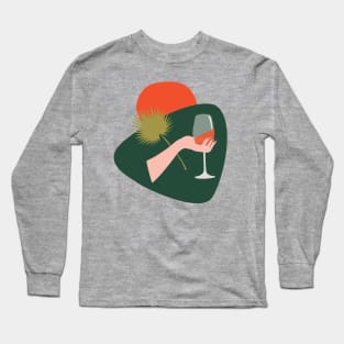 Abstract hand with a glass of wine and leaf Long Sleeve T-Shirt